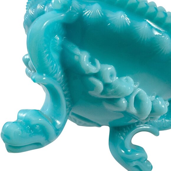 Westmoreland Blue Milk Glass Candy Dish Argonaut Shells Dolphins Vintage 1960s - Picture 6 of 10